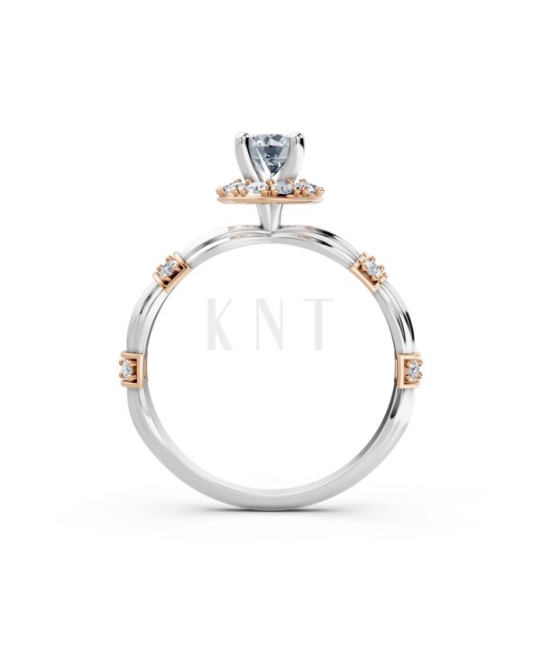 Nhẫn đính hôn R270 phối màu Dual Color vàng đẹp, họa tiết hình học, độc đáo