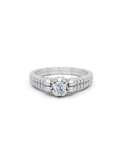 Nhẫn đính hôn R282 màu vàng trắng White Gold vàng sáng bóng, thiết kế trẻ trung