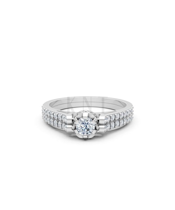 Nhẫn đính hôn R282 màu vàng trắng White Gold vàng sáng bóng, thiết kế trẻ trung