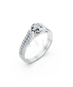 Nhẫn đính hôn R282 màu vàng trắng White Gold kiểu dáng hiện đại, nổi bật