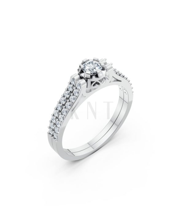 Nhẫn đính hôn R282 màu vàng trắng White Gold kiểu dáng hiện đại, nổi bật