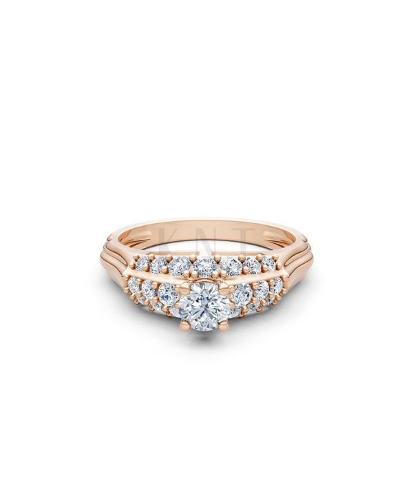 Nhẫn đính hôn R284 màu vàng hồng Rose Gold thiết kế đối xứng, phong cách, ấn tượng