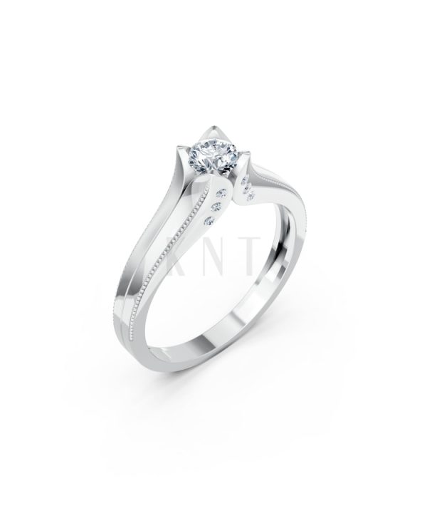 Nhẫn đính hôn R287 màu vàng trắng White Gold kiểu dáng hiện đại, nổi bật