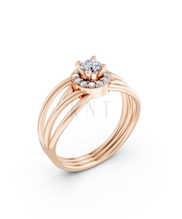 Nhẫn đính hôn đá cao cấp R292 màu vàng hồng Rose Gold họa tiết ấn tượng, cá tính