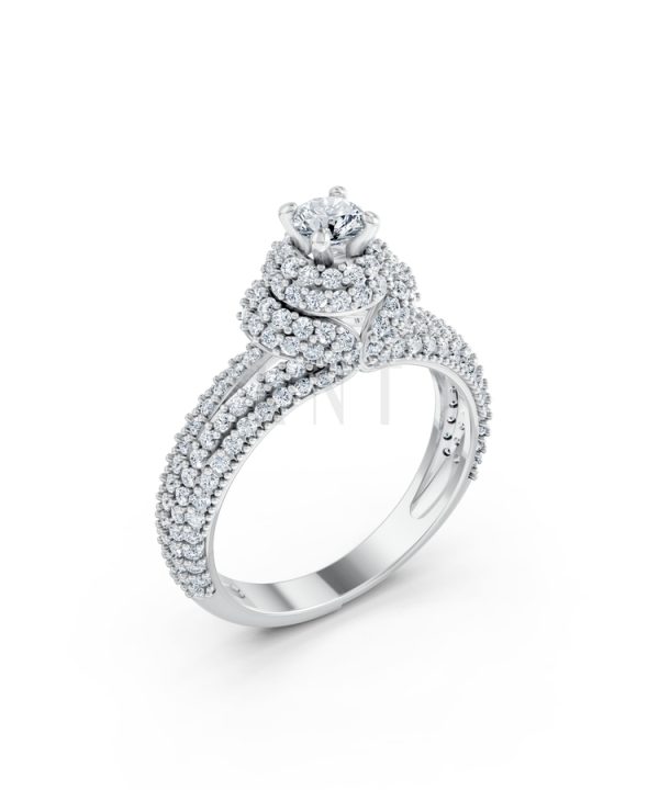 Nhẫn đính hôn đá cao cấp R297 màu vàng trắng White Gold kiểu dáng hiện đại, nổi bật