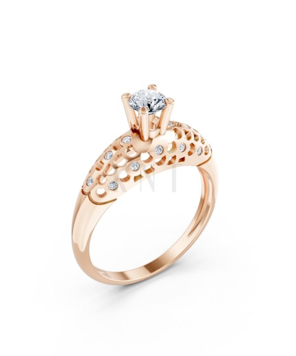 Nhẫn đính hôn đá US R299 màu vàng hồng Rose Gold họa tiết ấn tượng, cá tính