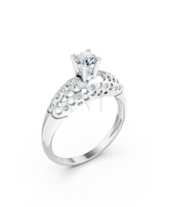 Nhẫn đính hôn đá US R299 màu vàng trắng White Gold kiểu dáng hiện đại, nổi bật