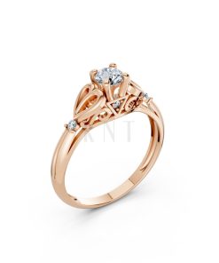 Nhẫn đính hôn đá US R303 màu vàng hồng Rose Gold họa tiết ấn tượng, cá tính