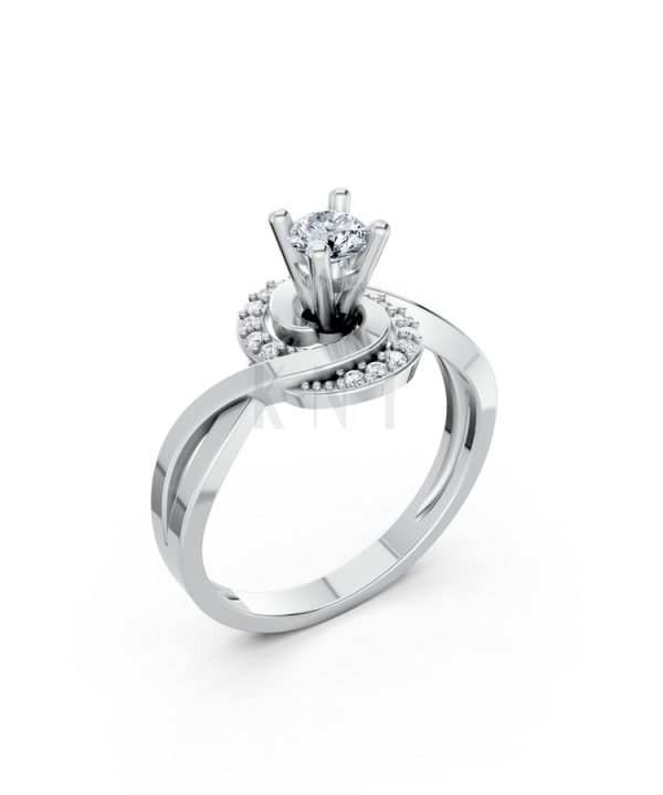 Nhẫn đính hôn đá cao cấp R316 màu vàng trắng White Gold kiểu dáng hiện đại, nổi bật