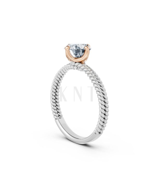 Nhẫn đính hôn đá US R318 phối màu Dual Color vàng đẹp, họa tiết hình học, độc đáo