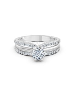 Nhẫn đính hôn R324 màu vàng trắng White Gold vàng sáng, đường nét sắc sảo, tinh tế