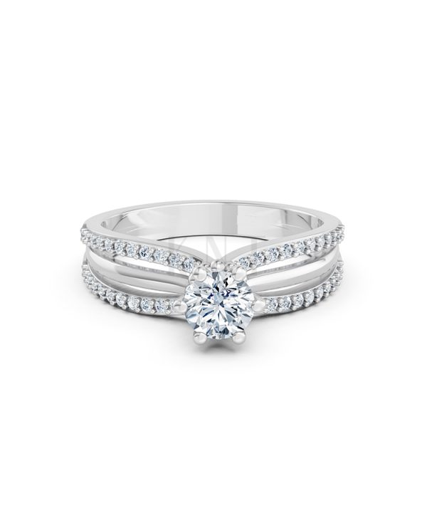 Nhẫn đính hôn R324 màu vàng trắng White Gold vàng sáng, đường nét sắc sảo, tinh tế