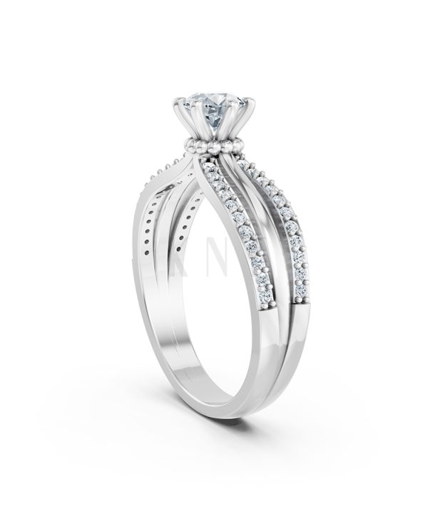 Nhẫn đính hôn R324 màu vàng trắng White Gold kiểu dáng cá tính, hiện đại