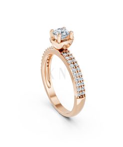 Nhẫn đính hôn R325 màu vàng hồng Rose Gold vàng đẹp, họa tiết hình học, độc đáo