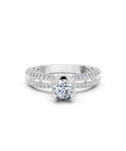 Nhẫn đính hôn đá US R327 màu vàng trắng White Gold vàng sáng, đường nét sắc sảo, tinh tế