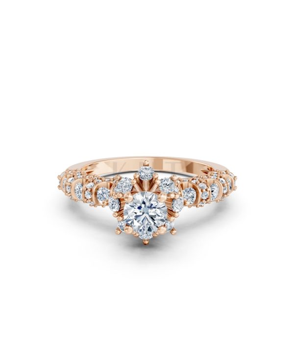 NHẪN ĐÍNH HÔN R328 màu vàng hồng Rose Gold thiết kế đối xứng, phong cách, ấn tượng