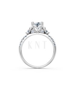 Nhẫn đính hôn R364 đính dải đá tám tinh xảo hai bên