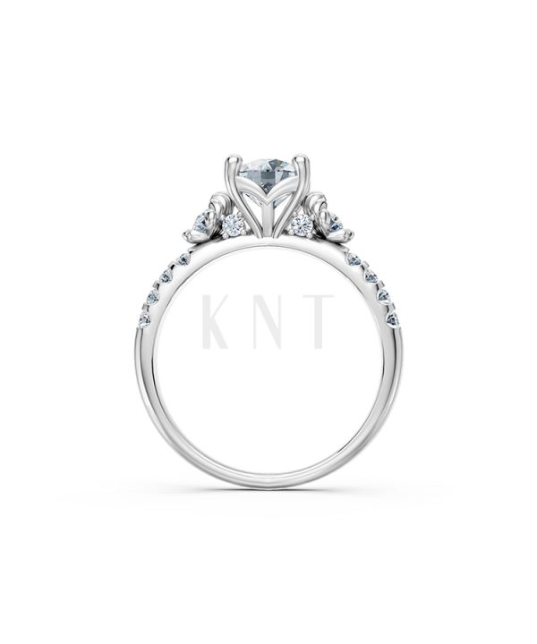 Nhẫn đính hôn R364 đính dải đá tám tinh xảo hai bên