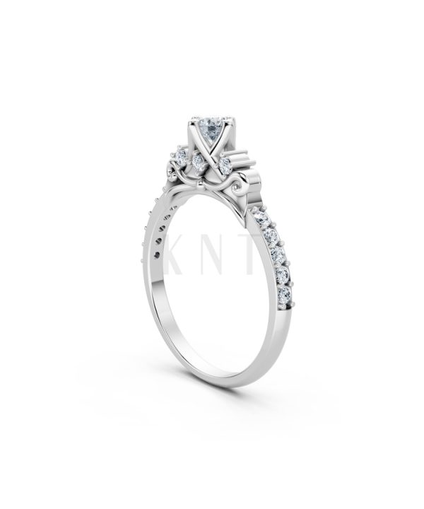 Nhẫn đính hôn R473 màu vàng trắng White Gold vàng sáng, đường nét sắc sảo, tinh tế