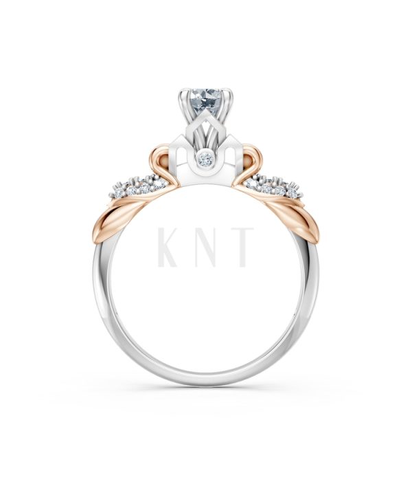 Nhẫn đính hôn R474 phối màu Dual Color vàng đẹp, họa tiết hình học, độc đáo