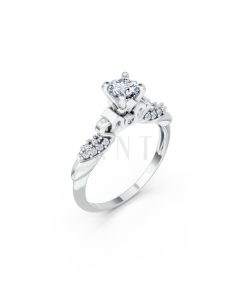 Nhẫn đính hôn R474 màu vàng trắng White Gold kiểu dáng hiện đại, nổi bật