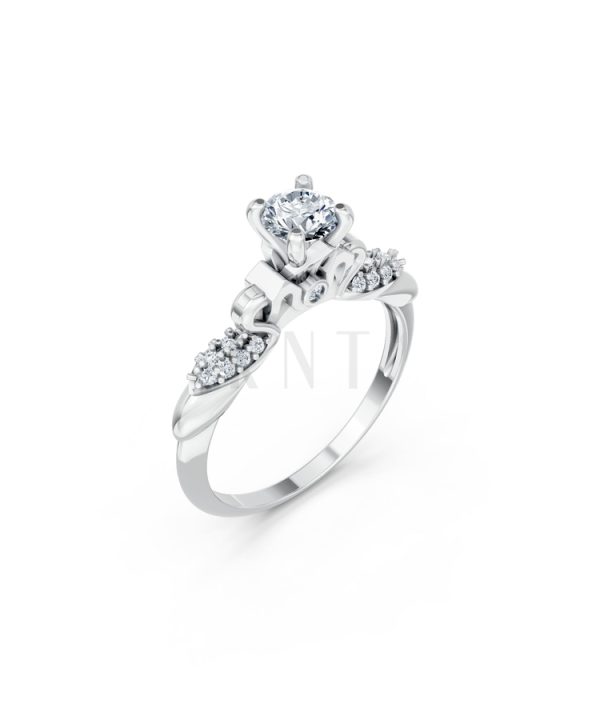 Nhẫn đính hôn R474 màu vàng trắng White Gold kiểu dáng hiện đại, nổi bật