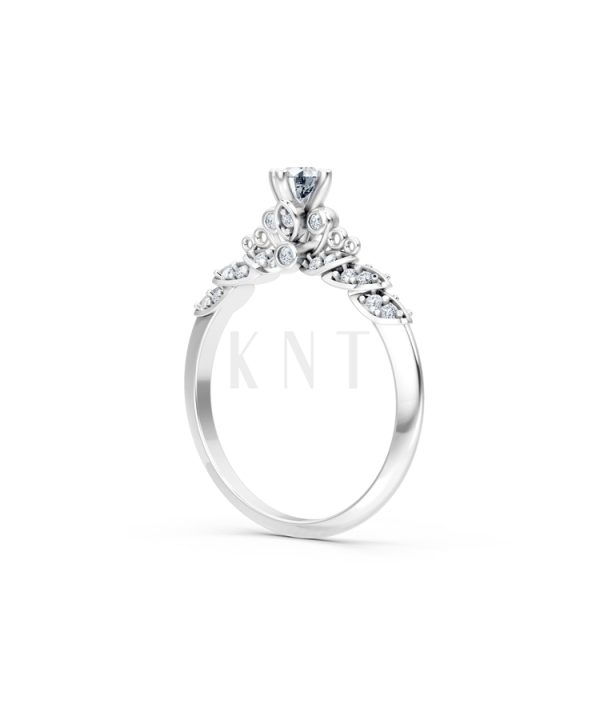 Nhẫn đính hôn R475 màu vàng trắng White Gold vàng sáng, đường nét sắc sảo, tinh tế