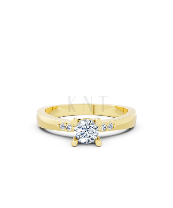 Nhẫn đính hôn R60 thiết kế ổ hột nổi bật, đá tấm thanh lịch màu Vàng Gold đính đá trắng, thiết kế phá cách, sang trọng