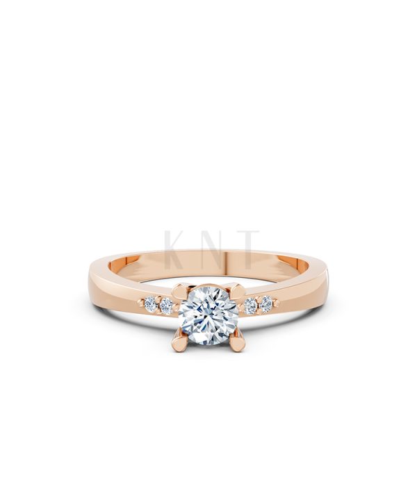 Nhẫn đính hôn R60 thiết kế ổ hột nổi bật, đá tấm thanh lịch màu vàng hồng Rose Gold thiết kế đối xứng, phong cách, ấn tượng