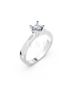Nhẫn đính hôn R60 thiết kế ổ hột nổi bật, đá tấm thanh lịch màu vàng trắng White Gold kiểu dáng hiện đại, nổi bật