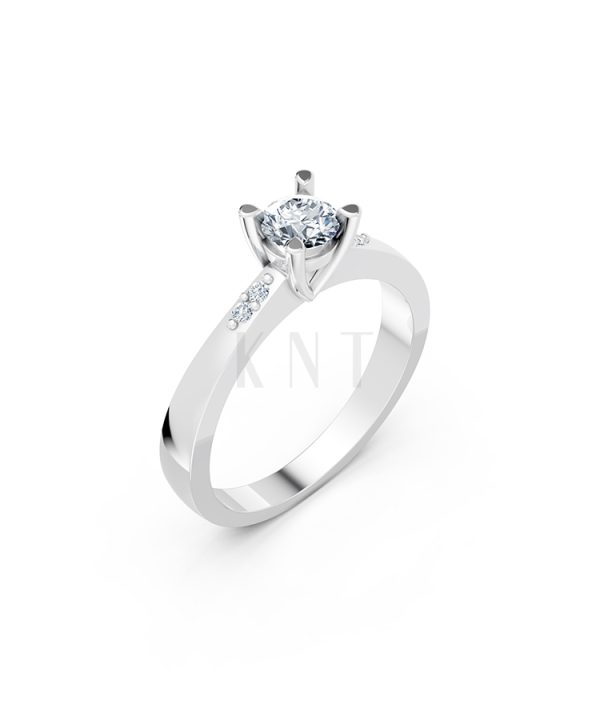 Nhẫn đính hôn R60 thiết kế ổ hột nổi bật, đá tấm thanh lịch màu vàng trắng White Gold kiểu dáng hiện đại, nổi bật