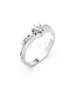 Nhẫn đính hôn R84 màu vàng trắng White Gold kiểu dáng hiện đại, nổi bật