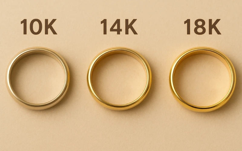 Màu sắc vàng 10K so với màu vàng 14K và 18K