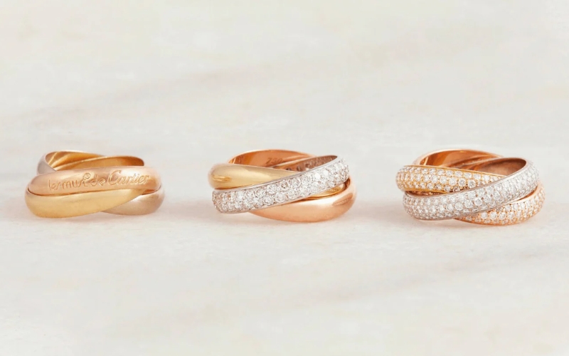 Nhẫn Trinity kết hợp ba loại vàng hồng - trắng- vàng