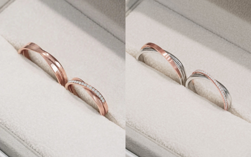 Nhẫn cưới vàng hồng hoặc phối màu vàng hồng tinh tế