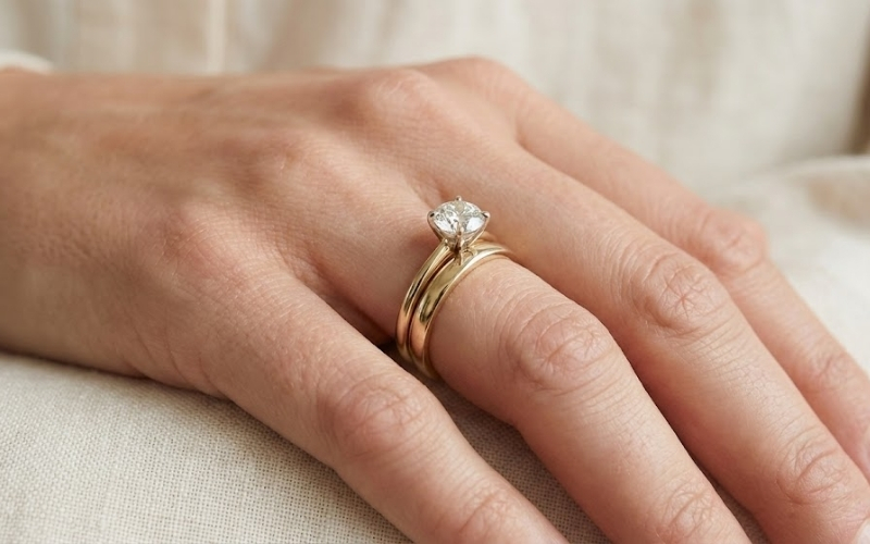 Đeo chồng cả hai nhẫn trên cùng một ngón tay