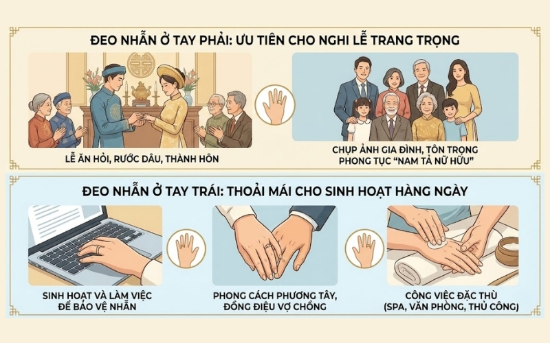 Linh hoạt thay đổi tay đeo nhẫn cưới để phù hợp với hoàn cảnh