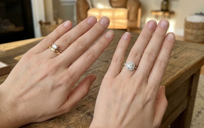 Bạn hoàn toàn có thể đeo nhẫn cầu hôn kết hợp với nhẫn cưới