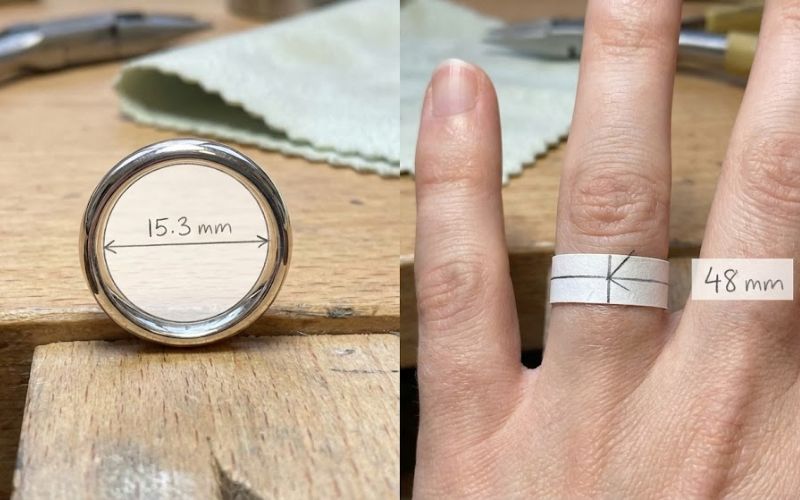 Nhẫn size 8 có đường kính lòng trong là 15,3 mm, tương ứng với chu vi ngón tay khoảng 48 mm