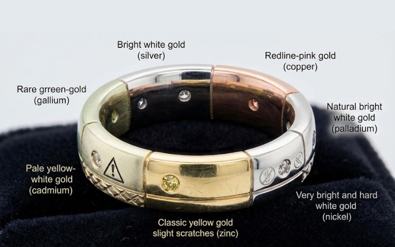 Tác động của các loại kim loại đến màu sắc và đặc tính của vàng hội