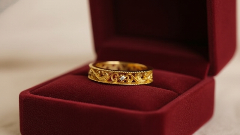 Khi không sử dụng, bạn có thể cất nhẫn filigree vào hộp nhung để bảo quản