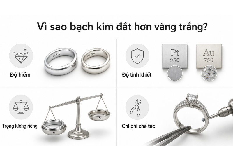4 yếu tố nền tảng khiến bạch kim mắc hơn vàng trắng