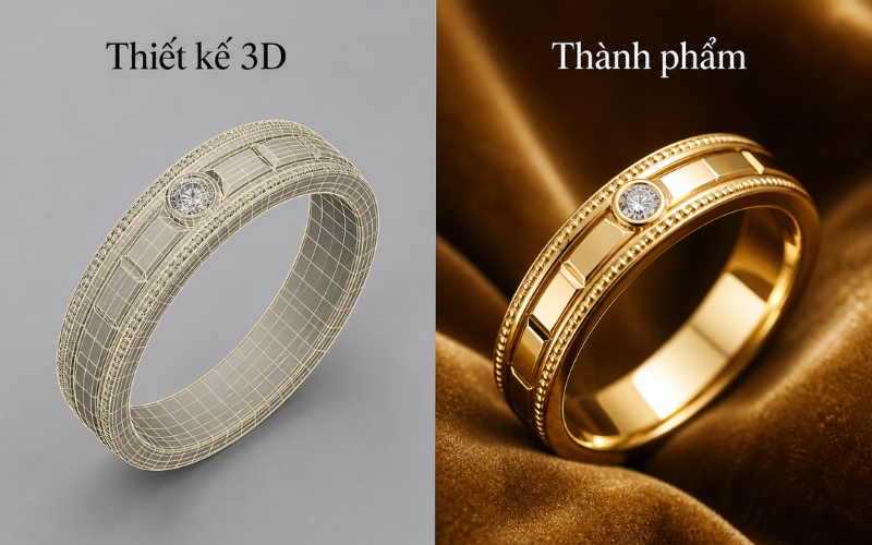 Ở bước duyệt mẫu, nhiều nơi hiện dùng thiết kế 3D kim hoàn để khách hàng hình dung rõ form, kích thước