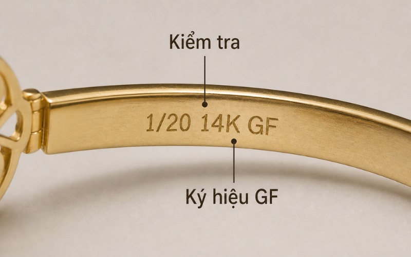 Tìm ký hiệu GF, G.F hoặc 1/20 14K GF