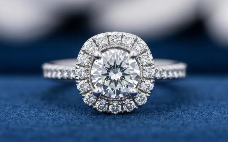 Halo setting là kiểu có một viên đá trung tâm được bao quanh bởi vòng đá nhỏ bên ngoài