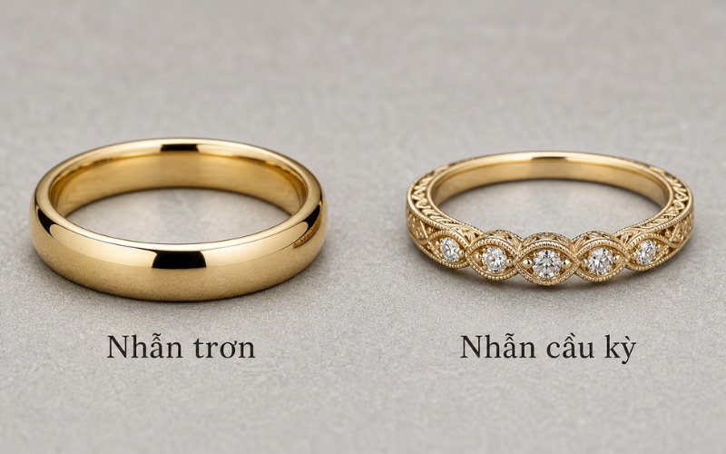 Tùy thuộc vào nhu cầu thì bạn có thể chọn nhẫn cưới trơn hoặc cầu kỳ