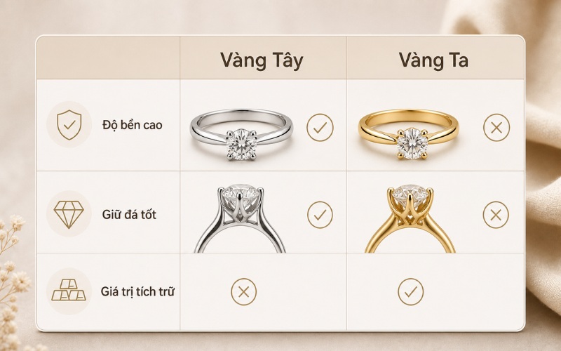 So sánh vàng tây và vàng ta khi làm nhẫn cầu hôn