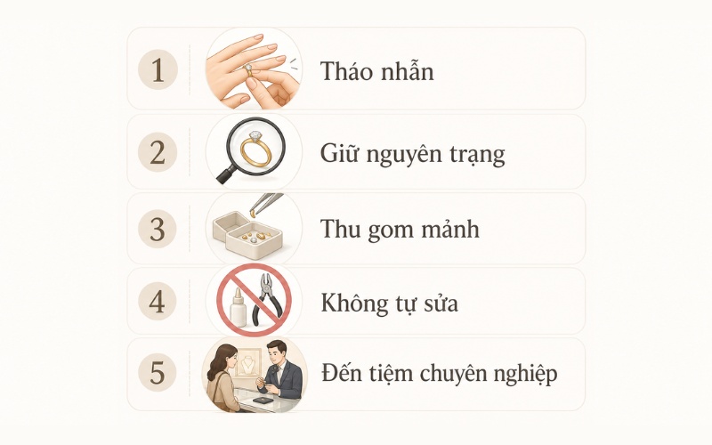 Các bước cần thực hiện khi phát hiện nhẫn cưới bị gãy 