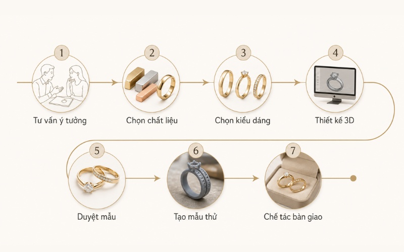 Quy trình 7 bước từ tư vấn đến bàn giao nhẫn cưới