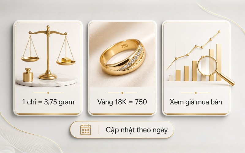 Giá 1 chỉ vàng 18K sẽ thay đổi theo ngày, theo từng đơn vị niêm yết